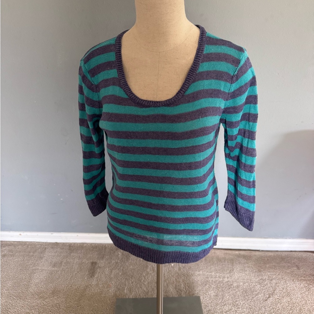 Talbot’s Striped Teal and Purple Linen Sweater